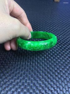 Bangle Real Jade Natural Handmad 7a Изумрудная ручная резное рисунок цветочные зеленые браслеты женские браслеты melv22