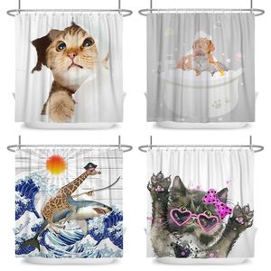 Shower Curtains Cute Animals Shower Curtains Bathroom Curtain With Hooks Waterproof Cat Dog 3d Bath Decor 180*180cm Creative Personality ScreenHKD230626