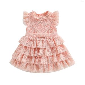 Kız Elbise Pudcoco Çocuk Bebek Bebek Fırfır Kolsuz Yuvarlak Boyun Katmanlı Dantel Rahat Parti Sokak Prenses Elbise 6M-4T
