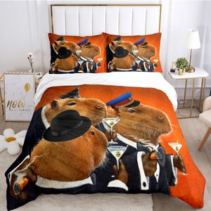 Постилочные наборы Capybara Club Anime Peed Cover Cover Kawaii Comforter Stepl Set Set Soft Cover и наволочки для подростков.