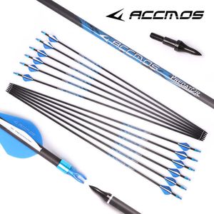 Bow Arrow 12pc 32 inch Spine 250 300 350 400 500 600 700 800 Pure Carbon Arrow ID 6.2 mm Archery For Compound  Recuvre Bow HuntingHKD230626