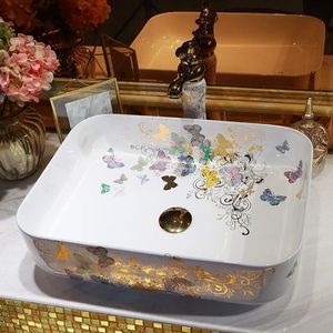 El yapımı kelebek Sanat lavabo Seramik Tezgah Üstü Lavabo Banyo Lavaboları sanat porselen havzası lavabo oval Asphl