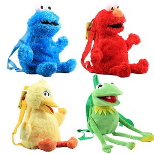 Plush Backpacks 4 Style Sesame Street Plush Backpack Red Elmo Blue Cookie Guy Yellow Big Bird Monster Bag Doll Children's School Bag Kids Gift 230626