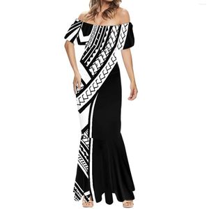 Vestidos casuais 2023 samoa tribal feminino manga curta vestido rabo de peixe verão festa moda sexy um ombro tatuagens havaianas impressão praia