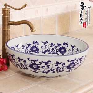 Sanat el boya jingdezhen mavi ve beyaz porselen seramik lavabolar banyo için yüksek kaliteli Reosn