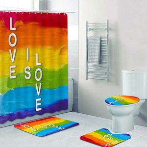 Duş Perdeleri Gökkuşağı Gururu Eşcinsel Bayrağı Duş Perdesi Banyo Paspas Banyo Seti Tuvalet Halı Zemin Kilim Gay Pride Lezbiyen Barış LGBT Ev DekorasyonuHKD230626