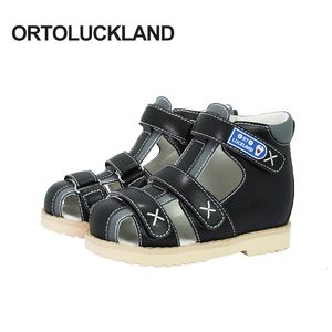 Sandalet Ortoluckland Çocuk Erkek Ortopedi Siyah Yürüyüş Ayakkabıları Çocuklar İçin Küçük Bebek Ayarlanabilir Sevimli Kapalı Ayak Ayakkabı 230626