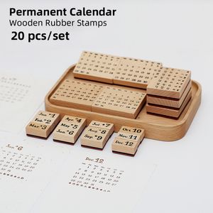 Stamps Yoofun 20 Pcset Permanent Calendar Wooden Rubber Scrapbooking Decoration Bullet Journaling DIY Craft Standard Stamp 230627