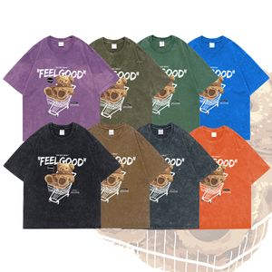 Erkek T-Shirt Extfine Bear Cart Tie Dye Vintage T-shirt Sıkıntılı Erkekler Asit Yıkama Retro T Shirt Büyük Boy Erkek Giyim Tshirt Tee Tops y2k 230627