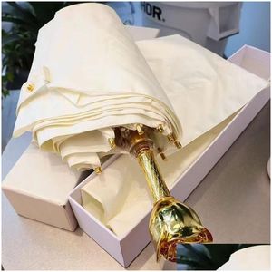 Guarda-chuvas Designer de moda de luxo Gold Rose Handle Guarda-chuva branco com caixa Drop Delivery Casa Jardim Organização de governanta Organização Rain Gear Dhnf9