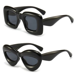 2 adet Sevimli Kedi gözü + Kare Şişirilmiş Güneş Gözlüğü Kadın Erkek Trendy Tıknaz Gözlük Retro Kalın Çerçeve Komik Maske Shades