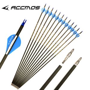 Bow Arrow 12pcs Newest Spine 350 400 500 600 Pure Carbon Arrow ID 6.2mm Archery Golden For Compound /Recuvre Bow ShootingHKD230626