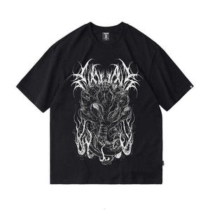Мужские футболки y2k одежда Женская футболка эмо Harajuku Top Harajuku Retro Korean Style Black Demon Punk Gothic Print Clothing Plus SizeTops 230627