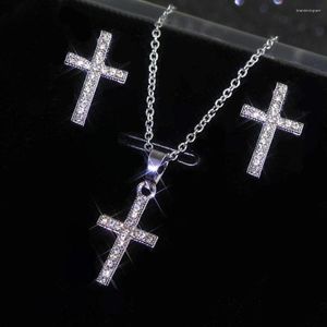 Necklace Earrings Set Set2008013-01 Cross And Bridal Wedding Zircon Jewellery For Women Accessories Birthday Gift