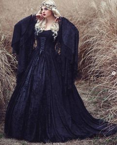 Черное кружевное готическое платье для выпускного вечера Гвендолин с длинным рукавом феи и корсетом на шнуровке с открытыми плечами Хэллоуин Косплей Вечерние платья