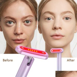 Домашний инструмент для красоты 4 в 1 Red Light Therapy Инструмент для ухода за кожей для лица и шеи Ems Microcurrent Mas Anti-Aging Skin Tighting Wand Dro Dhkzc