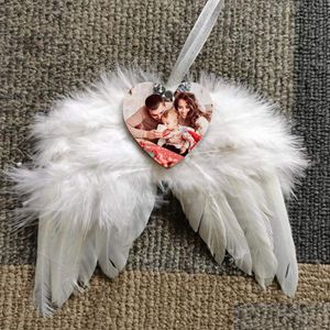 Weihnachtsdekorationen Sublimation Blank Feather Angel Wings Ornament Hängende weiße Dekoration MDF-Anhänger für Baumhandwerk Wing Drop Dhoxg