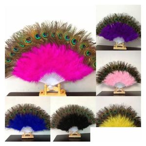 Favor de festa Ventilador de mão de penas de pavão dança decoração de suprimentos de noiva estilo chinês fãs de dança clássica para suprimentos de festa Lt148 Drop Del Dhhtk