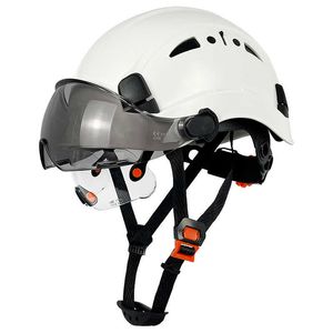 Тактические шлемы Новый строительный защитный шлем с козырьком, встроенными очками для инженера, каска из АБС-пластика, кепка для промышленных работ ANSI, мужская защита головыHKD230628