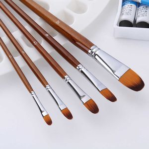 Artist Filbert Nylon Hair Acrylic Painting Brush Set, Long Handle School Drawing Tool, Watercolor Brush for Art