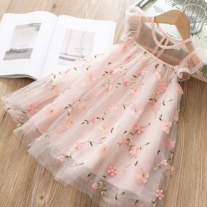 Toptan yaz moda yeni tasarım çocuk giyim tül nakış dantelli kız bebek prenses elbise