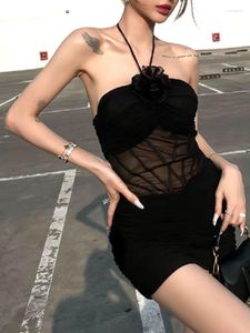Повседневные платья HOUZHOU Mesh Halter Sexy Dress Women 2023 Fashion In Baodyon Mini Short Party Evening Off Shoulder Outfits Design
