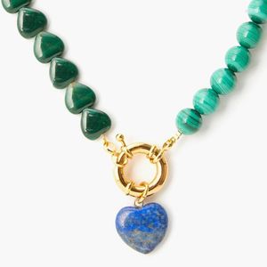 Zincirler Mücevherat ZAMANSIZ İNCİ Yeşil Malakit Lapis Boncuk Doğal Taş Kalp Kolye Kolye Kadınlar Için Bahar Toka KolyelerZincirler Gor