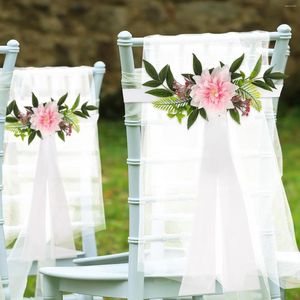 Dekorative Blumen Künstliche Blume mit Bändern Hochzeitsfeier Kunststoff Seidenstoff Nordic Vintage Weiß Rosa Grün Lila Stuhl