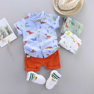 Yaz yeni gelenler bebek Giyim seti Çocuk Modası, Baskılı Dinozor Kısa Kollu Gömlek Seti, Trendy çocuk giysileri erkek setleri