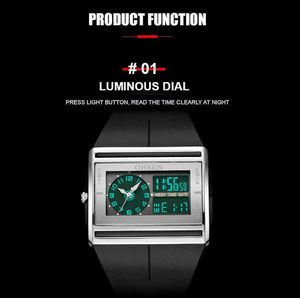 Saatler Ohsen Marka Dijital Kuvars Erkek Moda Spor İzle Kol saati Çift Zaman Ekran 30m Su Geçirmez Kauçuk Bant Beyaz LCD Erkek Saat