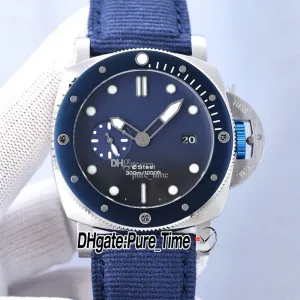 V7 47mm New Dive 01289 A2555 Relógio masculino automático com mostrador azul BMG-TECH Caixa de aço azul Nylon/pulseira de couro Relógios masculinos Pure_Time PTPM A10b