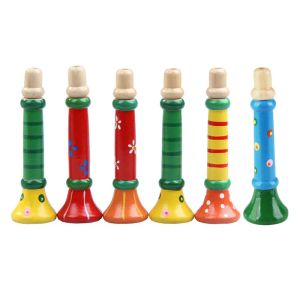 Renkli Ahşap Trompet Buglet Hooter Bugle Kids Musical Instrument Educational oyuncak çocuklar için rastgele renk