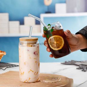 380/480ml Glass Cup Reusable Straw Coke Cup Transparent Water Juice Glass Beer Can Milk Coffee Mug Drinkware Kitchen Accessories L230620