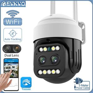 EVKVO 4K 8MP Outdoor Wifi Dual Lens Camera 4X Zoom PTZ Wireless Camera AI Auto Tracking CCTV Surveillance IP Camera Yoosee L230619