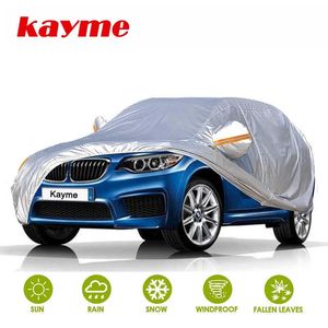 Otomobiller için Kayme Araba Örtüsü Kapakları Su Geçirmez Tüm Hava Koşullarına Uv Yağmur Koruması Fermuarlı Ayna Cebi Fit Sedan SUV HatchbackHKD230628