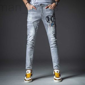 Мужские джинсы, дизайнерские европейские мужские джинсы, облегающие, светло-каменные, молодежные, с красивым принтом, боевой конь, горячая дрель, повседневные леггинсы Z8JS