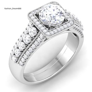 Clássico anel de noivado halo presente ouro branco 14 K SI-H/I diamante natural declaração anel de casamento presente para joias femininas