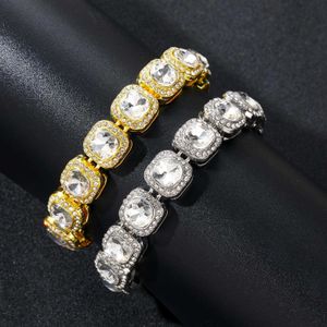 Gzw Takı Buz Out Ile 13mm Geniş Kare Kümelenmiş Kristal Bilezik Rhinestone Kristal Şeker Küba Zincir Erkekler Kadınlar Için Hip Hop Erkek Bileklik Bileklik Rapçi Bijoux