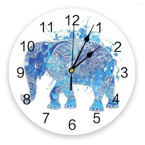 Duvar Saatleri Mavi Afrika Fil Saat Oturma Odası Ev Dekor Büyük Yuvarlak Dilsiz Kuvars Masa Yatak Odası Dekorasyon Izle