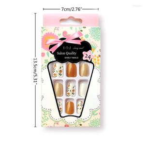 Yanlış Nails Press On Fake Art Nail Tips Flat Color With FLoral Set Full Cover Autumn E1YD