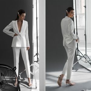 Slim Fit Women White Pants Suits Pleats Soft Custom Made Evening Party Formal Birthday Wedding Wear 2 Pieces