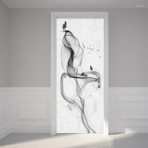 Обои 3D наклейки на дверь обои черный белый абстрактный дым водостойкие самоклеящиеся настенные наклейки современная гостиная спальня