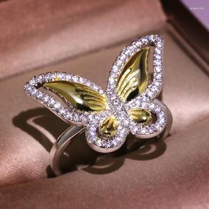 Küme Yüzükler Altın İki Renkli Kelebek Parlak Kadın Buluşma Yüzüğü Gümüş Tabak Düğün Parti Balo Arkadaşlar Tatil Hediyeleri Mücevherat