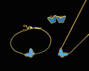 Vintage Şanslı Kolye Kolye Tasarımcı kelebek set 18 k Sarı Altın Kaplama Beyaz Sedef Kelebek Charm bilezik küpe Kadınlar Takı Için Zincir Gerdanlık