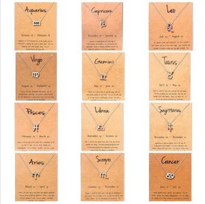12 collane zodiacali con segno di costellazione di carte regalo Ciondolo Catene d'argento Collana per uomo Donna Gioielli di moda Epacket
