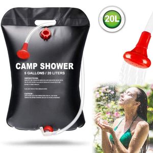 Dış Mekan Aletleri 20L Kamp Duş Çantası Güneş Enerjisi Isıtmalı Taşınabilir Katlanır Açık Banyo Çantası Seyahat Yürüyüş Tırmanma PVC Su Torbası Kamp Ekipmanları 230628