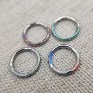 Anéis de botão de sino de umbigo 16G Grau de implante ASTM 36 Anel de perfuração de septo Clicker Nariz Body Jewelry com Opala 230628