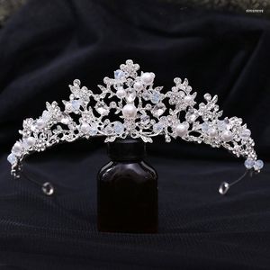 Saç Klipleri SLBRIDAL El Yapımı Alaşım Taklidi Kristal İnciler gelin tacı Prenses Taç Düğün Aksesuarları Kadın Elbise Balo Takı