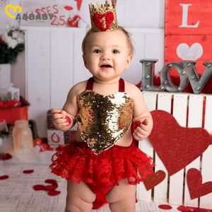 Tulum Ma Bebek 0 24 M Sevgililer Günü Kız Romper doğan Bebek Tulum Prenses Squins Kırmızı Tül Tulum Parti Kostümleri D35 230630