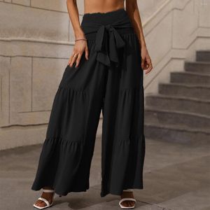 Женские брюки Широкие брюки для женщин 2023 Высокая талия Плиссированные вискозные расклешенные пляжные брюки Палаццо Длинные расклешенные брюки